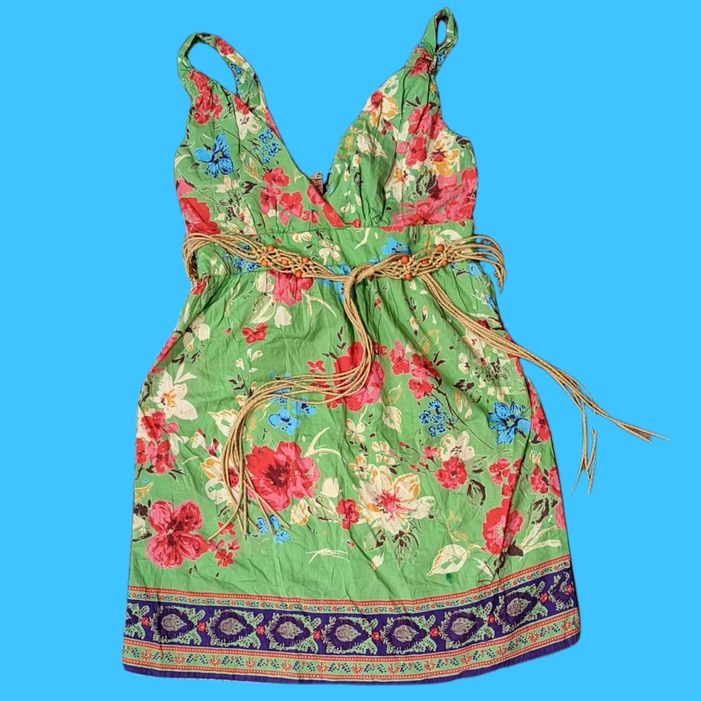 Angie green pink white blue mini babydoll dress vintage 1980